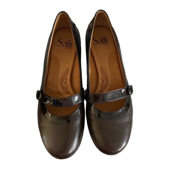 Sofft Brown Leather Mary Jane Shoe 8 - Picture 1 of 7